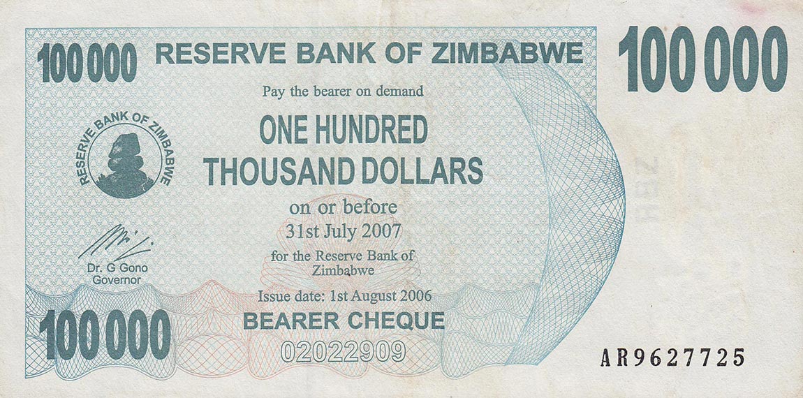 Front of Zimbabwe p48b: 100000 Dollars from 2006