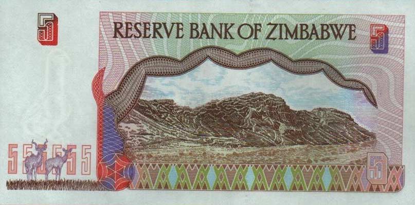Back of Zimbabwe p5b: 5 Dollars from 1997