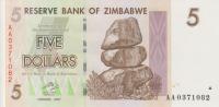Gallery image for Zimbabwe p66: 5 Dollars from 2007