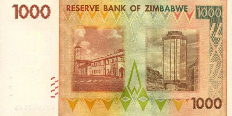 Back of Zimbabwe p71: 1000 Dollars from 2007