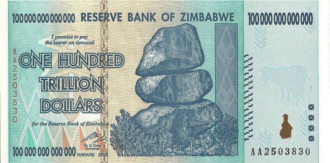 Front of Zimbabwe p91a: 100000000000000 Dollars from 2008