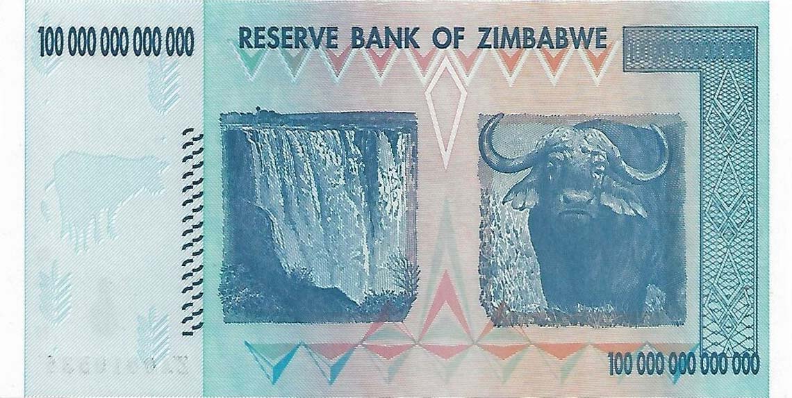 Back of Zimbabwe p91r: 100000000000000 Dollars from 2008