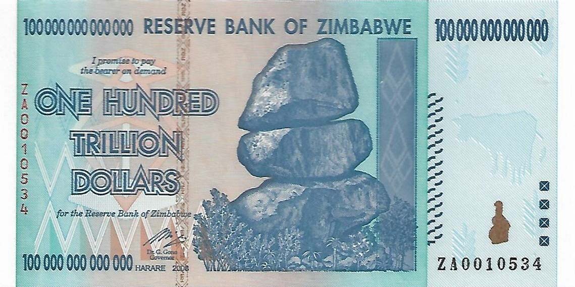 Front of Zimbabwe p91r: 100000000000000 Dollars from 2008