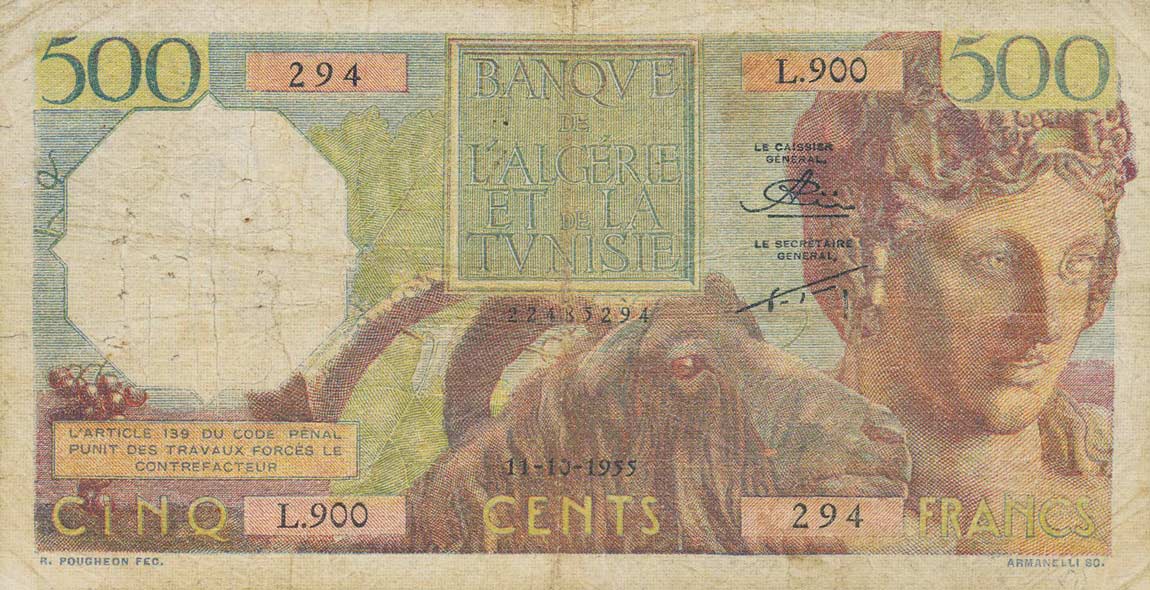 Front of Algeria p106a: 500 Francs from 1950