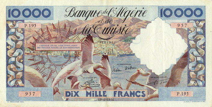 Front of Algeria p110a: 10000 Francs from 1955