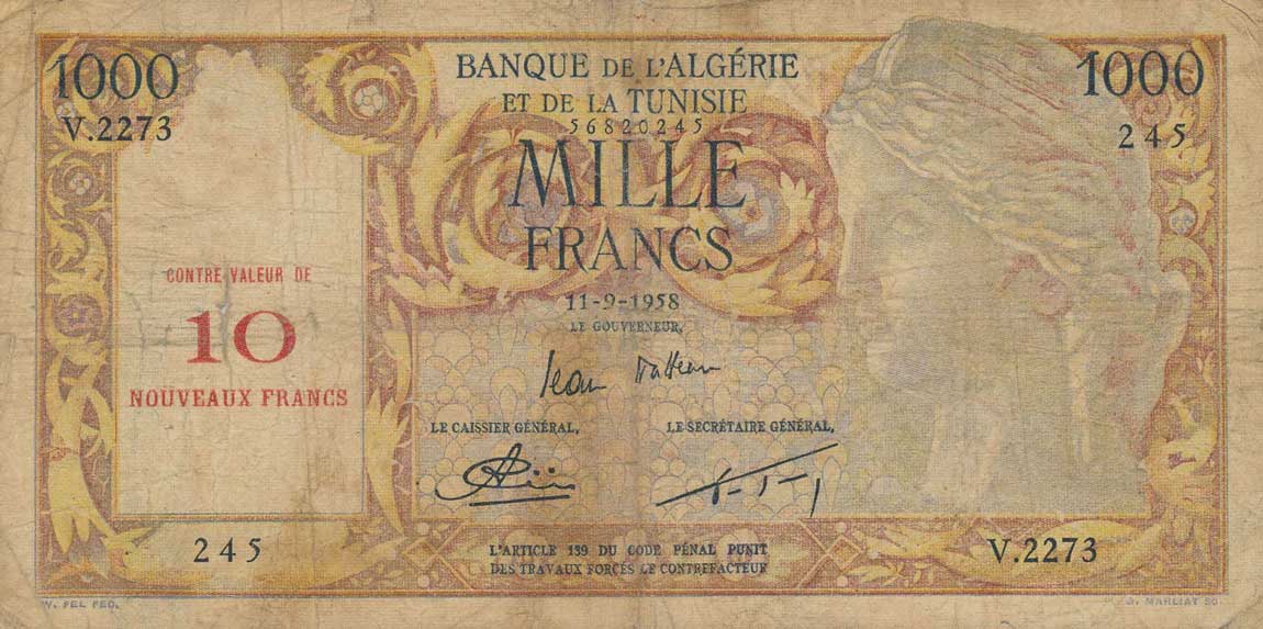 Front of Algeria p112: 1000 Francs from 1958