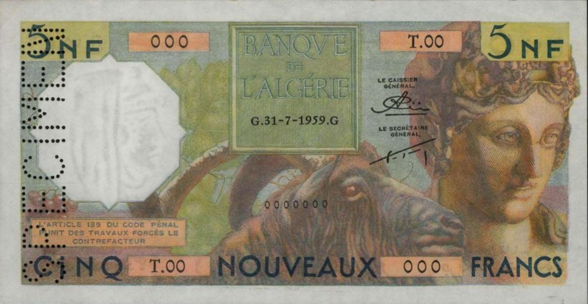 Front of Algeria p118s: 5 Nouveaux Francs from 1959