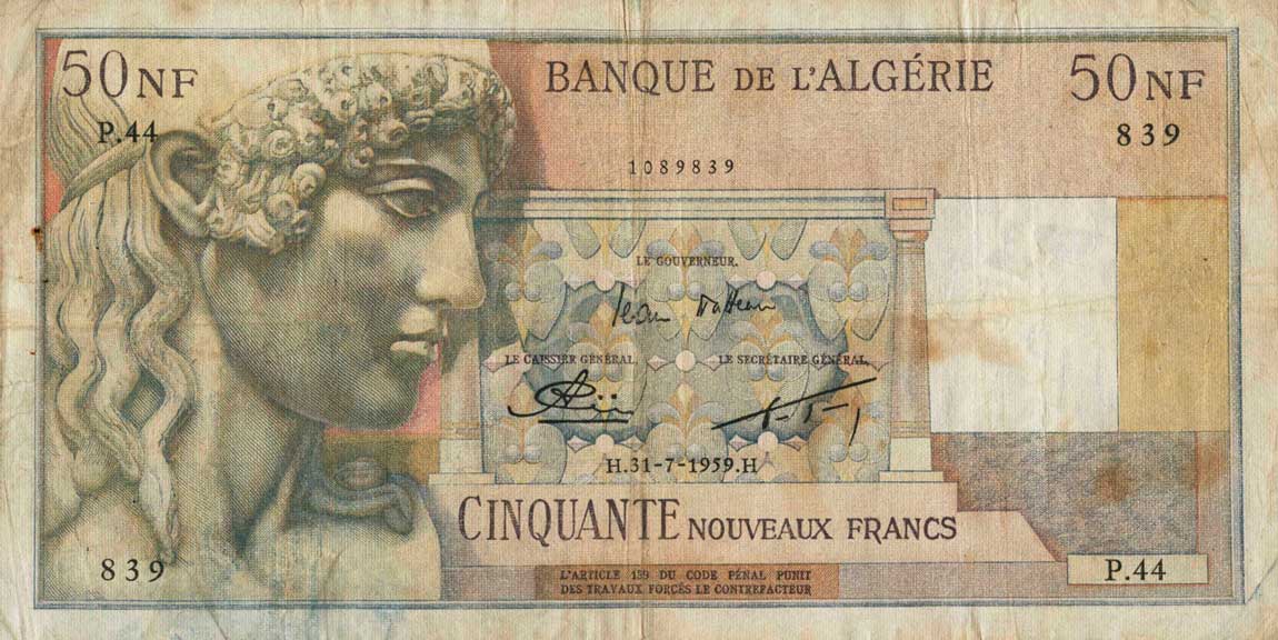 Front of Algeria p120a: 50 Nouveaux Francs from 1959