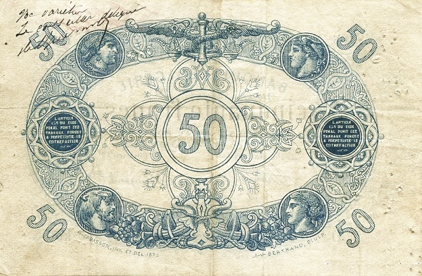 Back of Algeria p17: 50 Francs from 1873