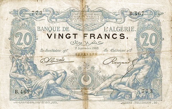 Front of Algeria p72: 20 Francs from 1903