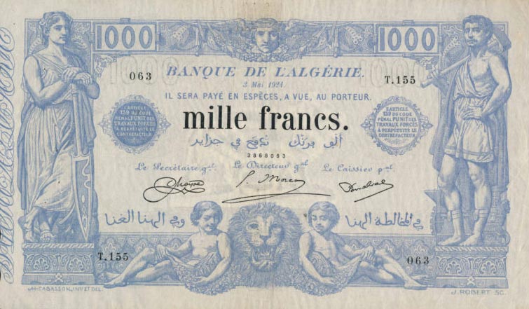 Front of Algeria p76b: 1000 Francs from 1918
