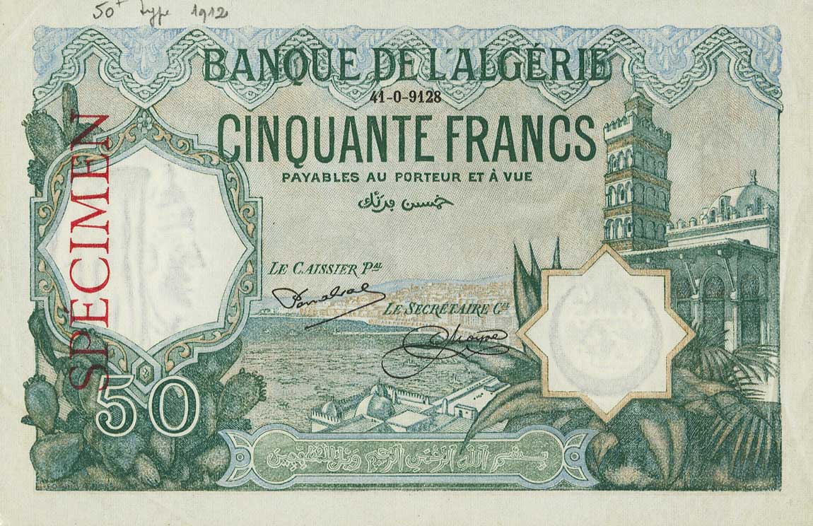 Front of Algeria p79ct: 50 Francs from 1913
