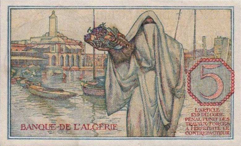 Back of Algeria p94a: 5 Francs from 1944
