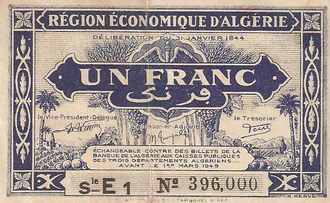 Front of Algeria p98b: 1 Franc from 1944