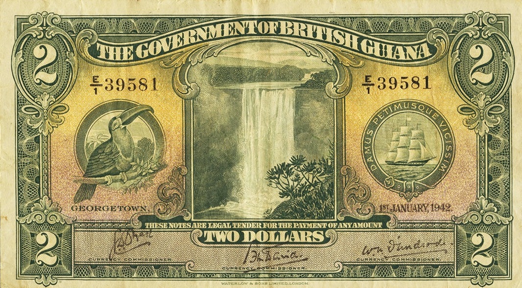 Front of British Guiana p13c: 2 Dollars from 1942
