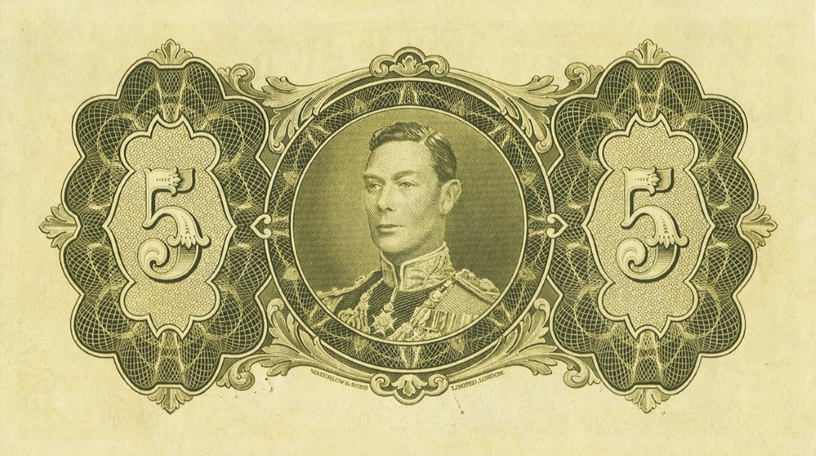 Back of British Guiana p14a: 5 Dollars from 1938