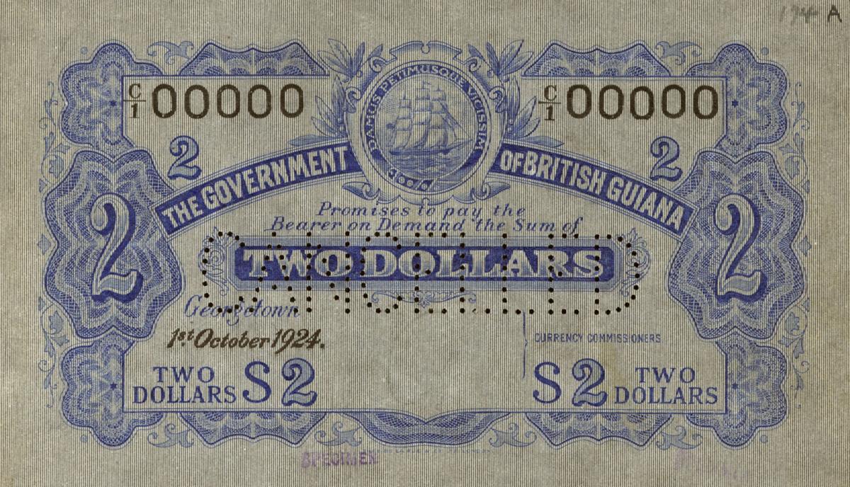 Front of British Guiana p2As: 2 Dollars from 1920