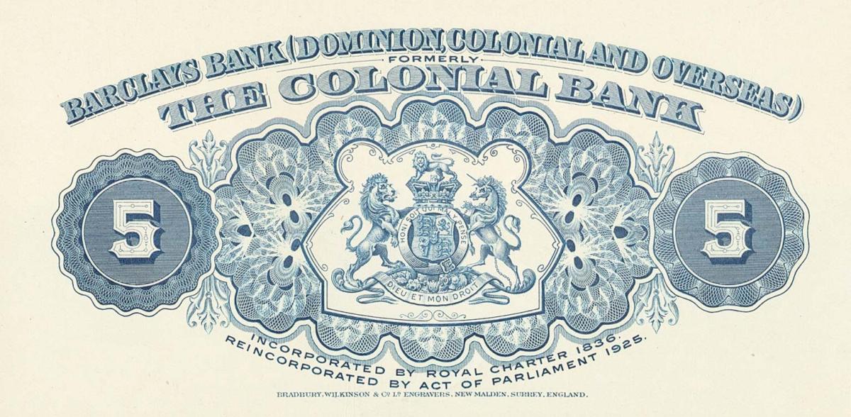 Back of British Guiana pS101p: 5 Dollars from 1926