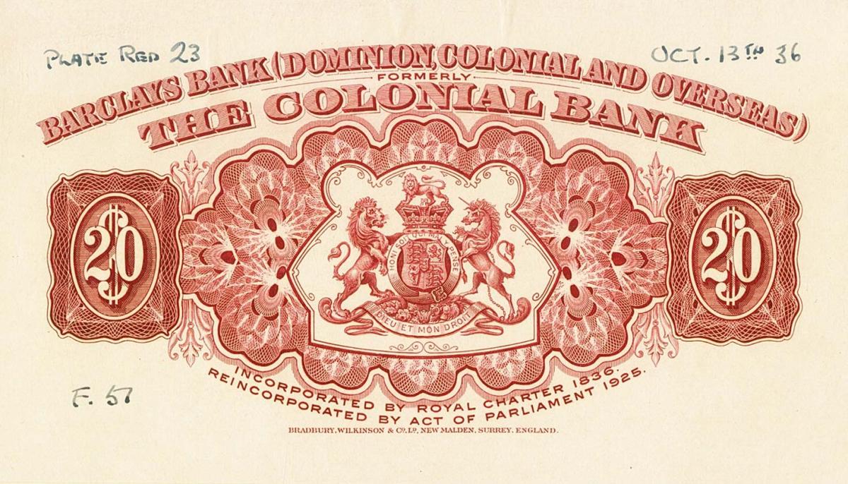 Back of British Guiana pS105p: 20 Dollars from 1937