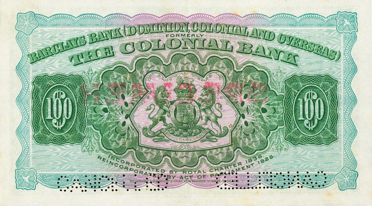 Back of British Guiana pS106s: 100 Dollars from 1937