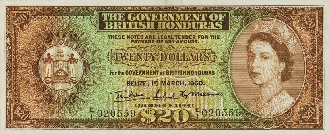 Front of British Honduras p32b: 20 Dollars from 1960