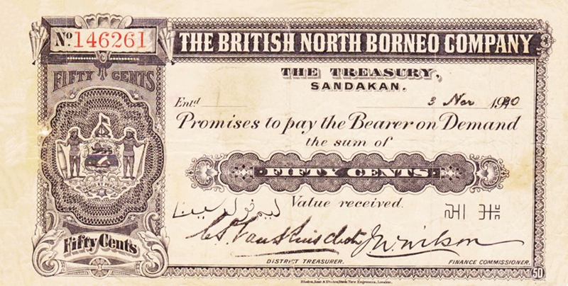 Front of British North Borneo p13: 50 Cents from 1916
