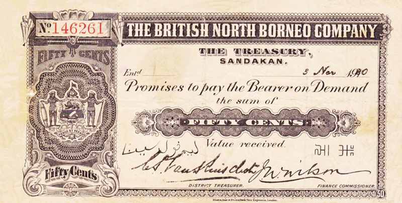 Front of British North Borneo p13: 50 Cents from 1916