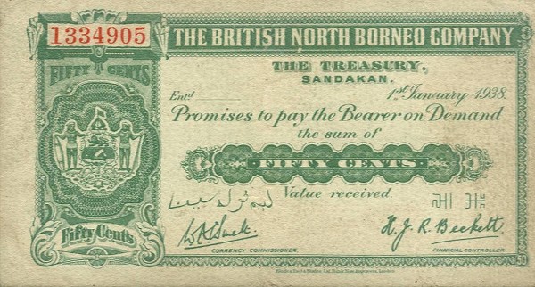 Front of British North Borneo p27: 50 Cents from 1938