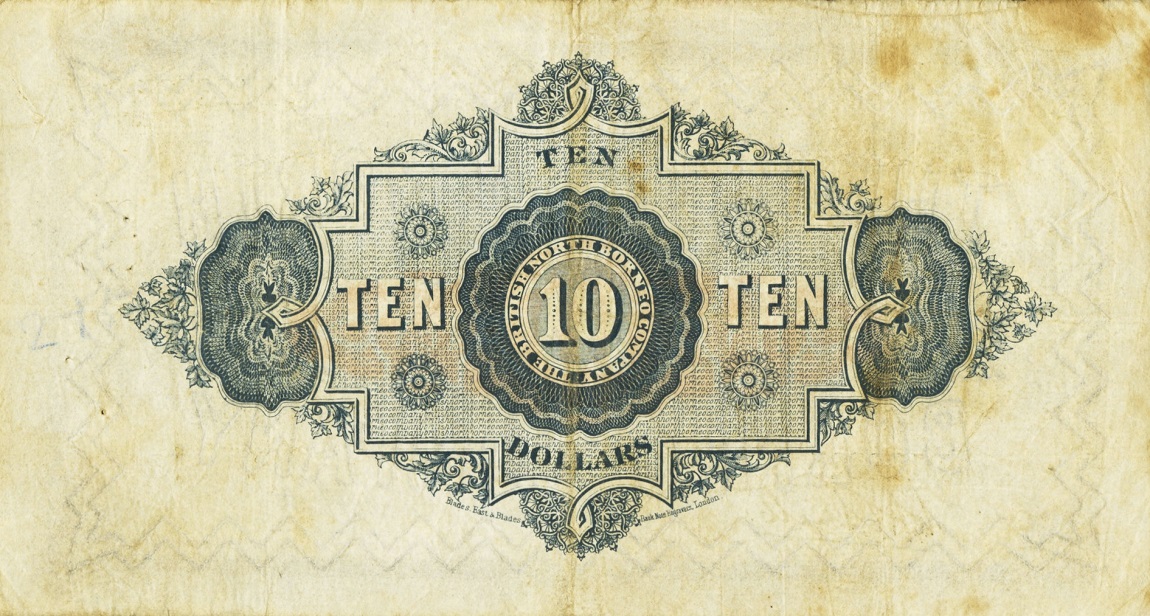 Back of British North Borneo p5c: 10 Dollars from 1922