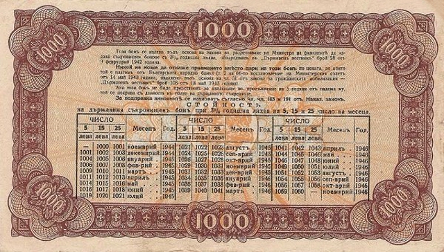 Back of Bulgaria p67Ma: 1000 Leva from 1944