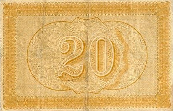 Back of Bulgaria pA1c: 20 Leva Zlato from 1885