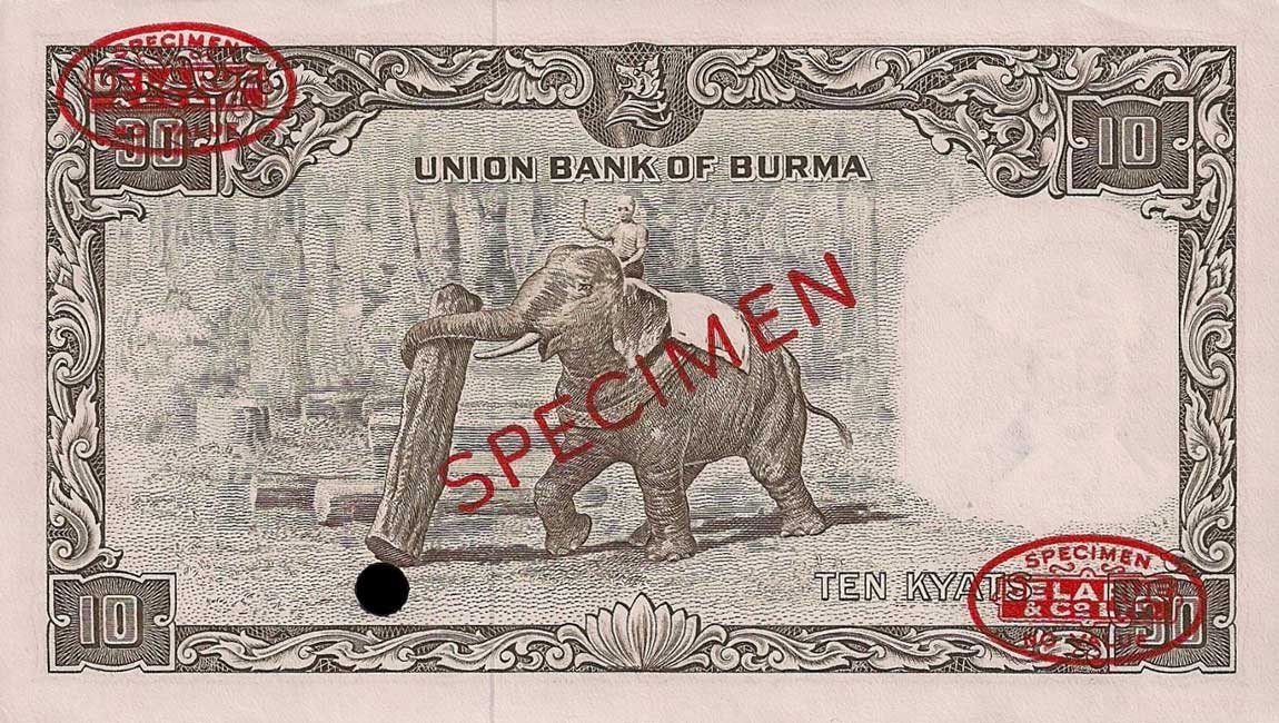 Back of Burma p48ct: 10 Kyats from 1958