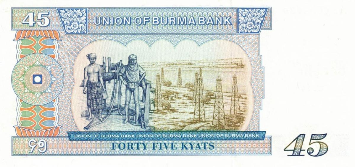 Back of Burma p64s: 45 Kyats from 1987