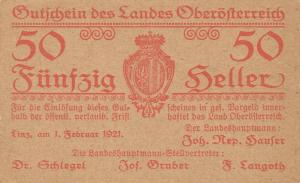 pS121 from Austrian States: 50 Heller from 1921
