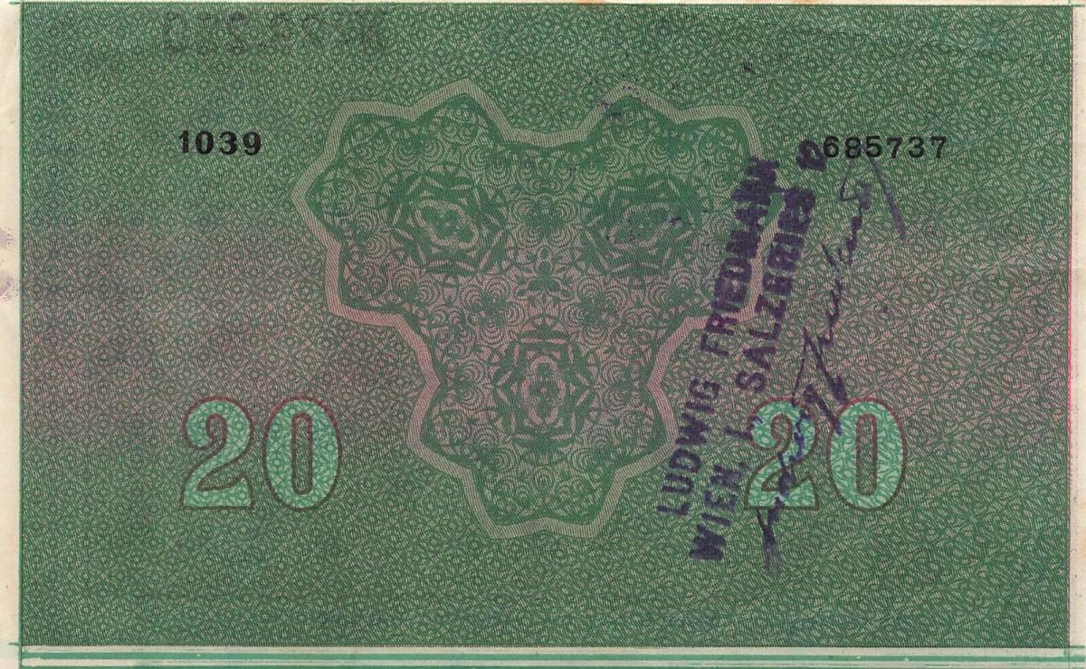 Back of Austrian States pS152b: 20 Krone from 1923