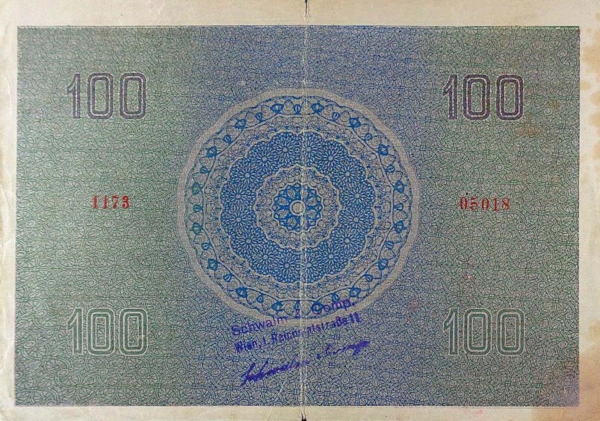 Back of Austrian States pS154b: 100 Krone from 1923
