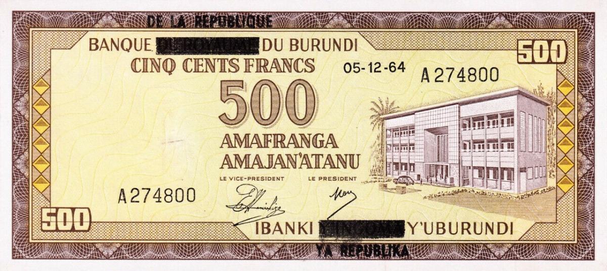 Front of Burundi p18: 500 Francs from 1966