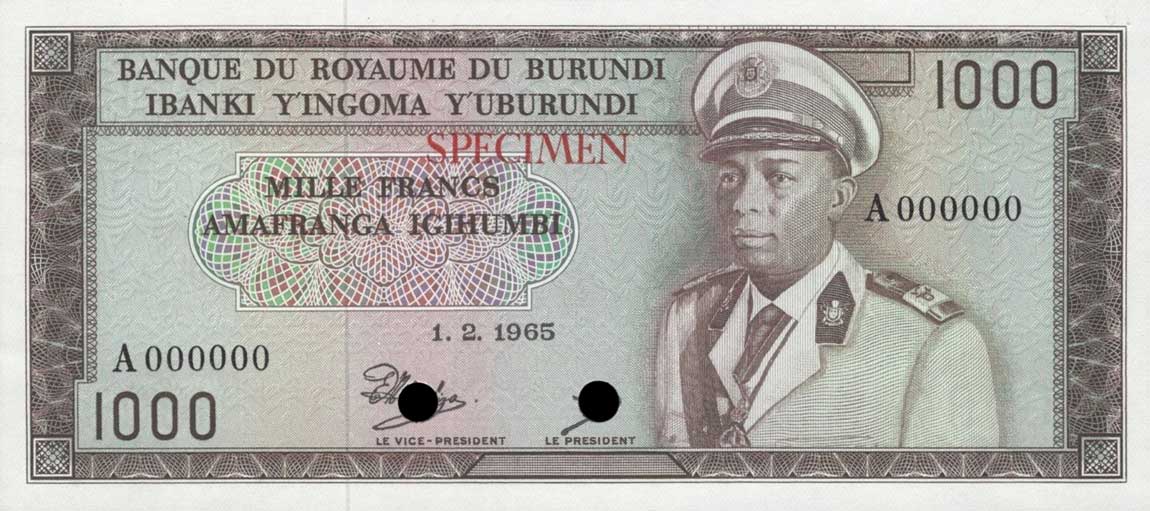 Front of Burundi p19ct: 1000 Francs from 1966