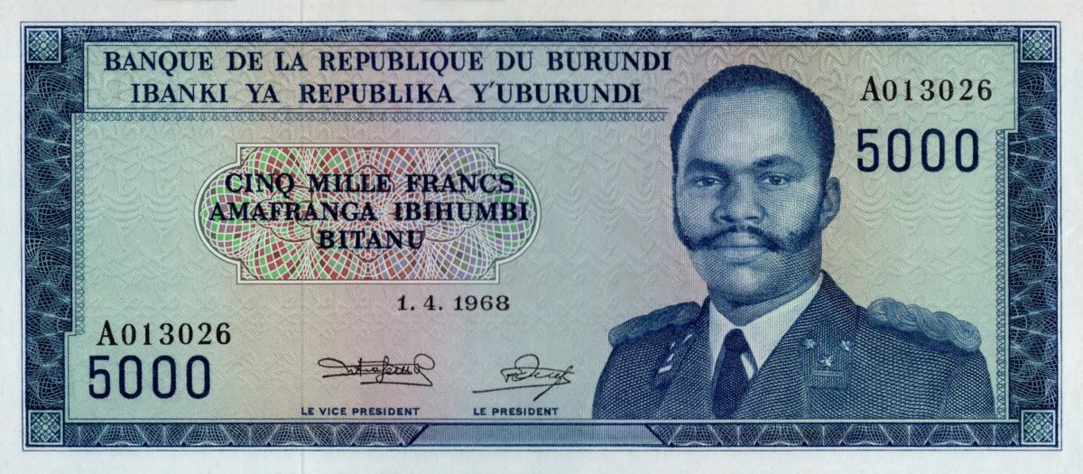 Front of Burundi p26a: 5000 Francs from 1968