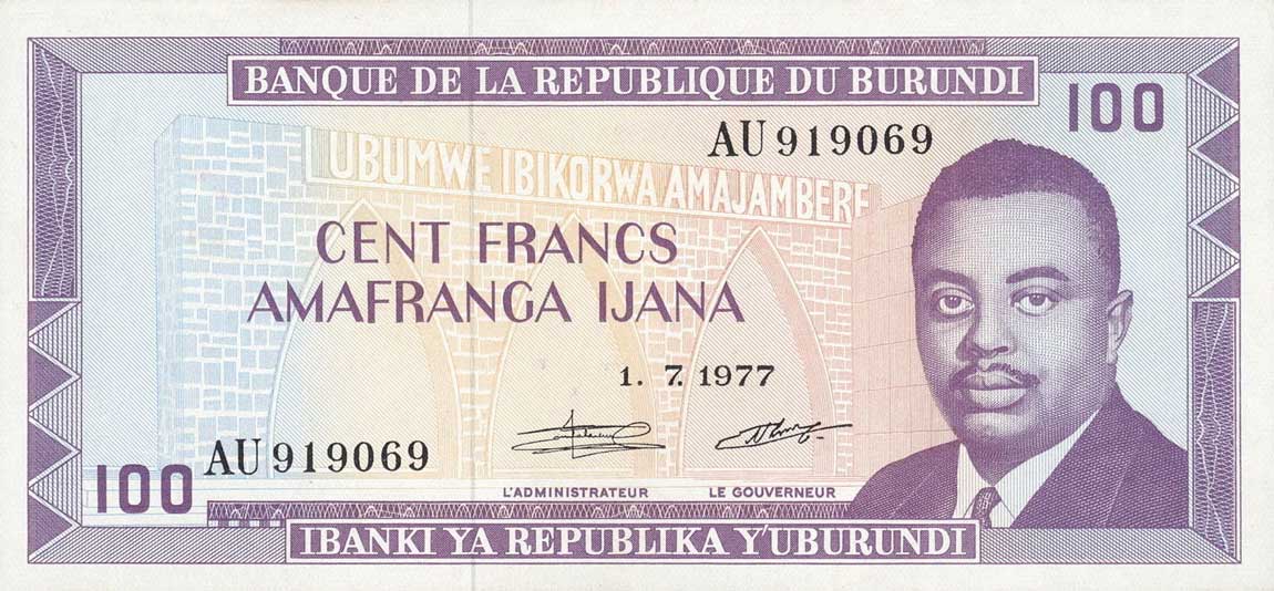 Front of Burundi p29a: 100 Francs from 1977