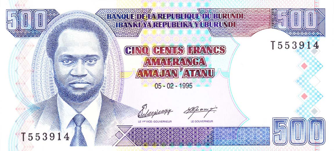 Front of Burundi p37A: 500 Francs from 1995