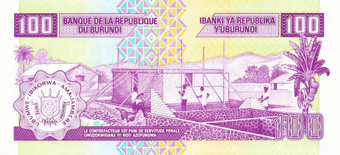 Back of Burundi p37e: 100 Francs from 2006