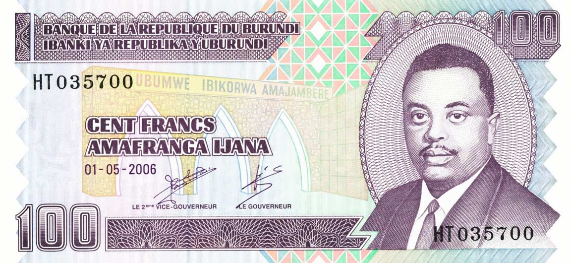 Front of Burundi p37e: 100 Francs from 2006