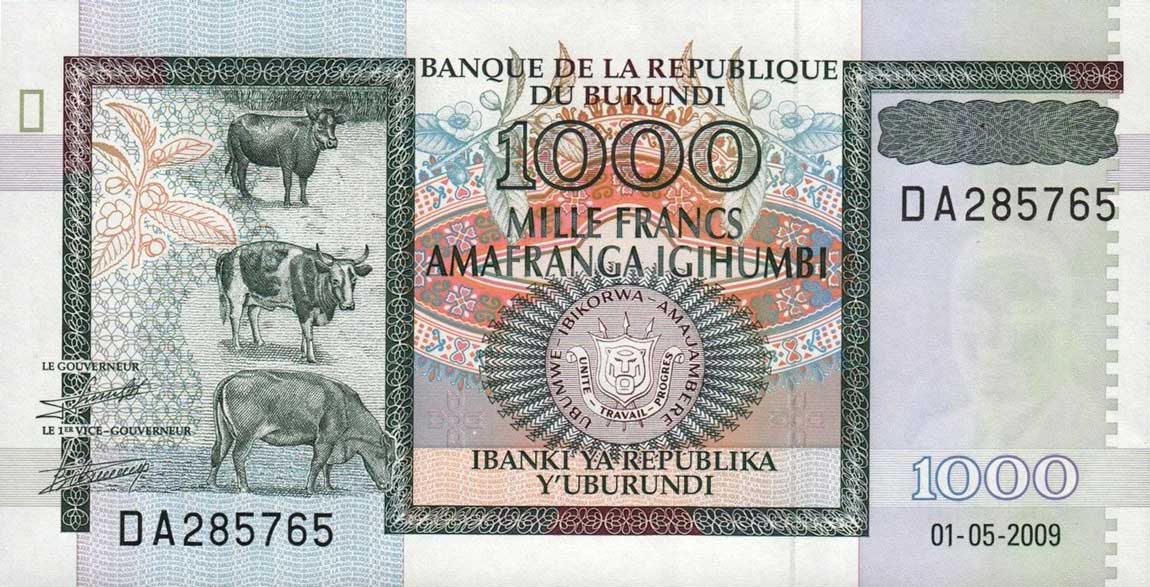 Front of Burundi p39e: 1000 Francs from 2009