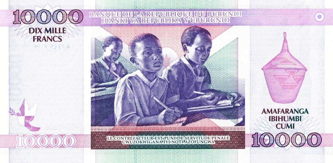 Back of Burundi p43b: 10000 Francs from 2006