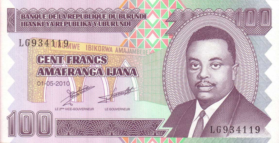 Front of Burundi p44a: 100 Francs from 2010
