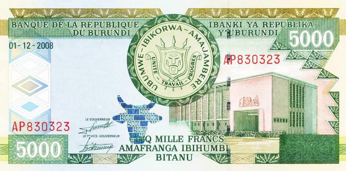 Front of Burundi p48a: 5000 Francs from 2008