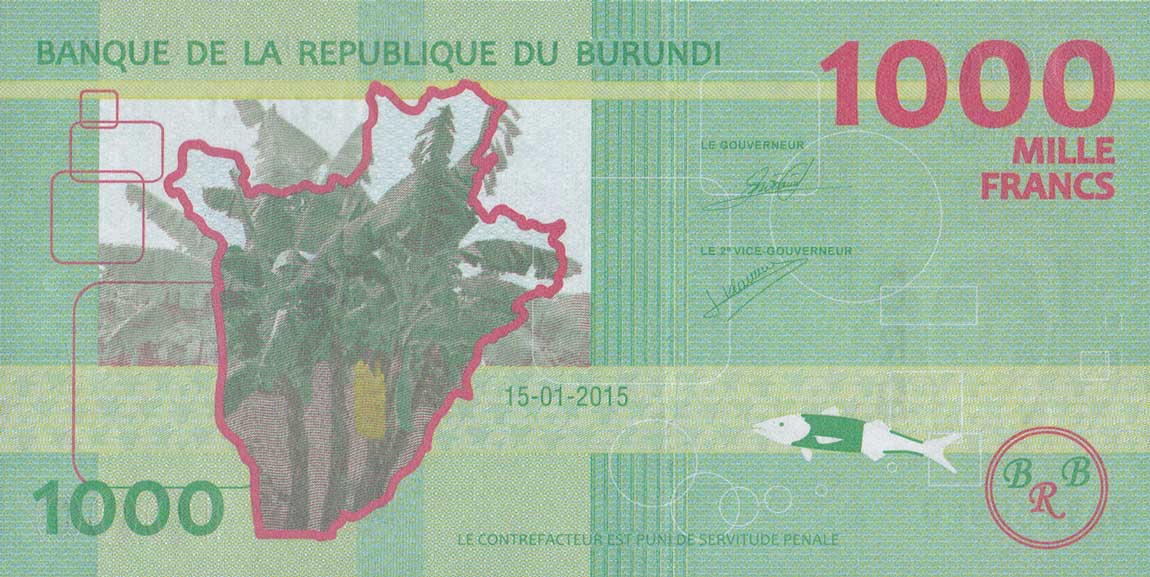 Back of Burundi p51a: 1000 Francs from 2015