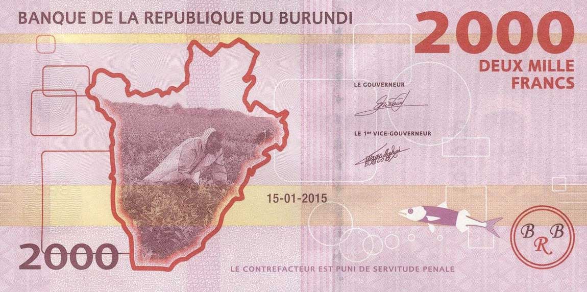 Back of Burundi p52a: 2000 Francs from 2015
