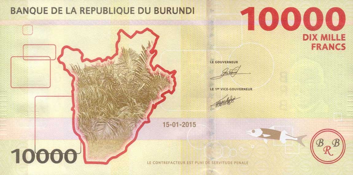 Back of Burundi p54a: 10000 Francs from 2015